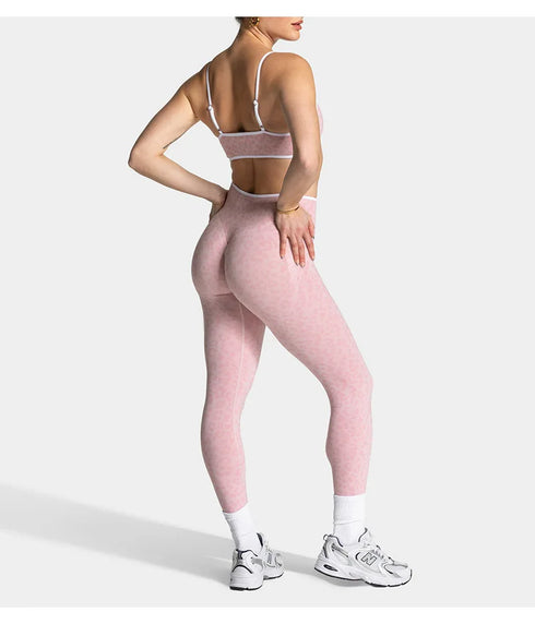 Teveo Eng anliegende, nahtlose Yoga-Leggings mit Leopardenmuster, hautfarbener hoher Elastizität, geeignet als Fitness-Laufhose
