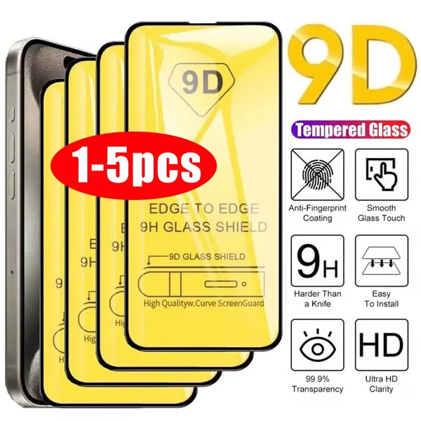 1-5PCS 9D Full Cover Tempered Glass For iPhone 17 16 15 11 12 13 14 Pro Max 16E Screen Protector For iPhone 13 Mini XR X XS Max
