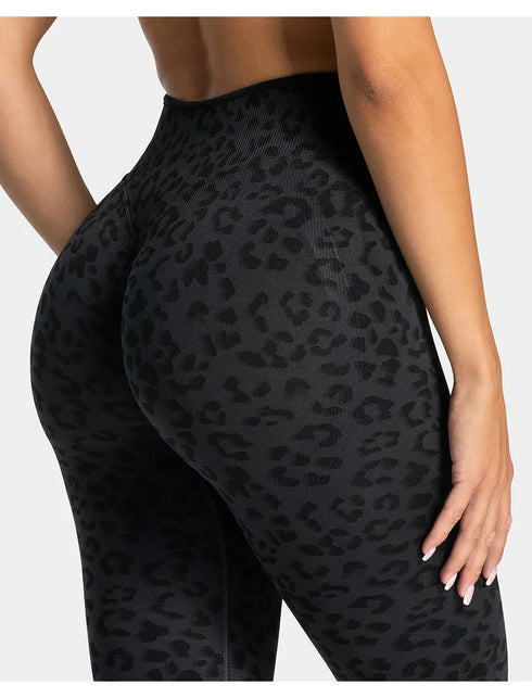 Teveo Eng anliegende, nahtlose Yoga-Leggings mit Leopardenmuster, hautfarbener hoher Elastizität, geeignet als Fitness-Laufhose