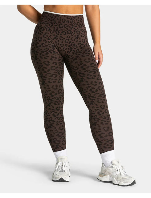 Teveo Eng anliegende, nahtlose Yoga-Leggings mit Leopardenmuster, hautfarbener hoher Elastizität, geeignet als Fitness-Laufhose