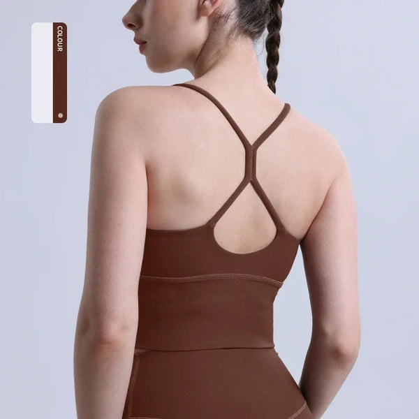 Einfarbiger Damen-Sport-BH mit nacktem Gefühl, sexy Kreuzrücken, Y-Form, Sport-BH, Fitness, Yoga, Joggen, Workout, Sport, Damen-Träger-BH