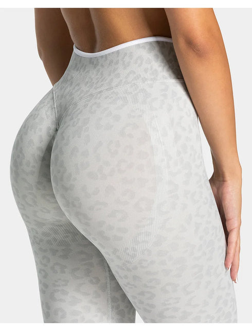 Teveo Eng anliegende, nahtlose Yoga-Leggings mit Leopardenmuster, hautfarbener hoher Elastizität, geeignet als Fitness-Laufhose
