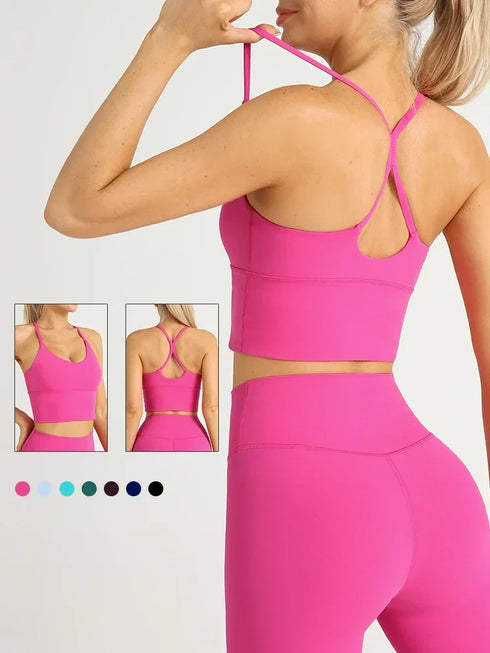 Einfarbiger Damen-Sport-BH mit nacktem Gefühl, sexy Kreuzrücken, Y-Form, Sport-BH, Fitness, Yoga, Joggen, Workout, Sport, Damen-Träger-BH