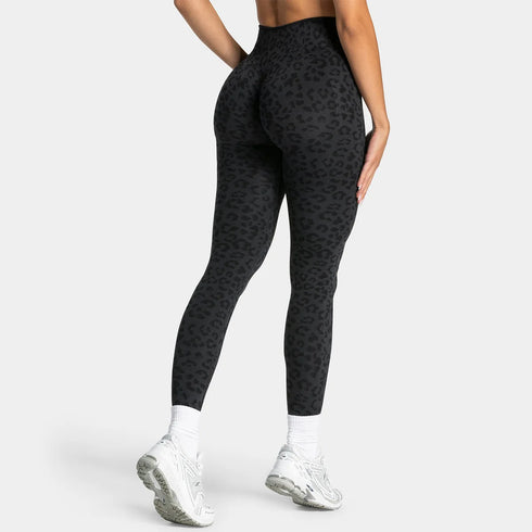 Teveo Eng anliegende, nahtlose Yoga-Leggings mit Leopardenmuster, hautfarbener hoher Elastizität, geeignet als Fitness-Laufhose