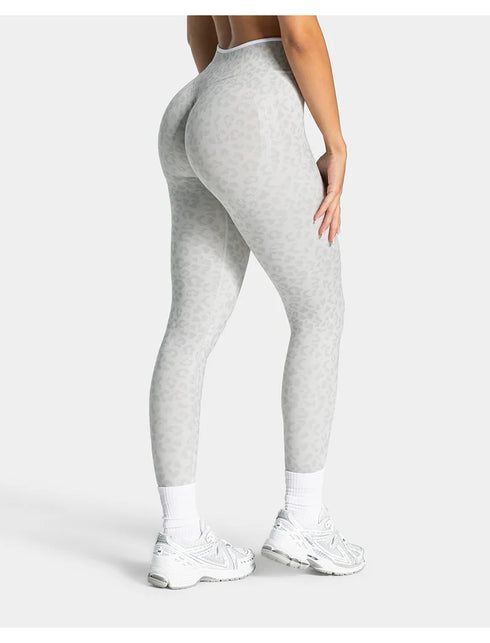 Teveo Eng anliegende, nahtlose Yoga-Leggings mit Leopardenmuster, hautfarbener hoher Elastizität, geeignet als Fitness-Laufhose