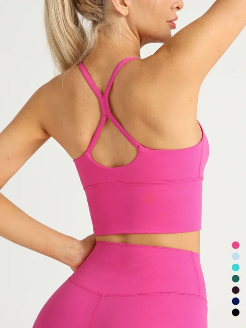 Einfarbiger Damen-Sport-BH mit nacktem Gefühl, sexy Kreuzrücken, Y-Form, Sport-BH, Fitness, Yoga, Joggen, Workout, Sport, Damen-Träger-BH