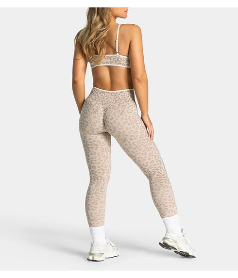 Teveo Eng anliegende, nahtlose Yoga-Leggings mit Leopardenmuster, hautfarbener hoher Elastizität, geeignet als Fitness-Laufhose