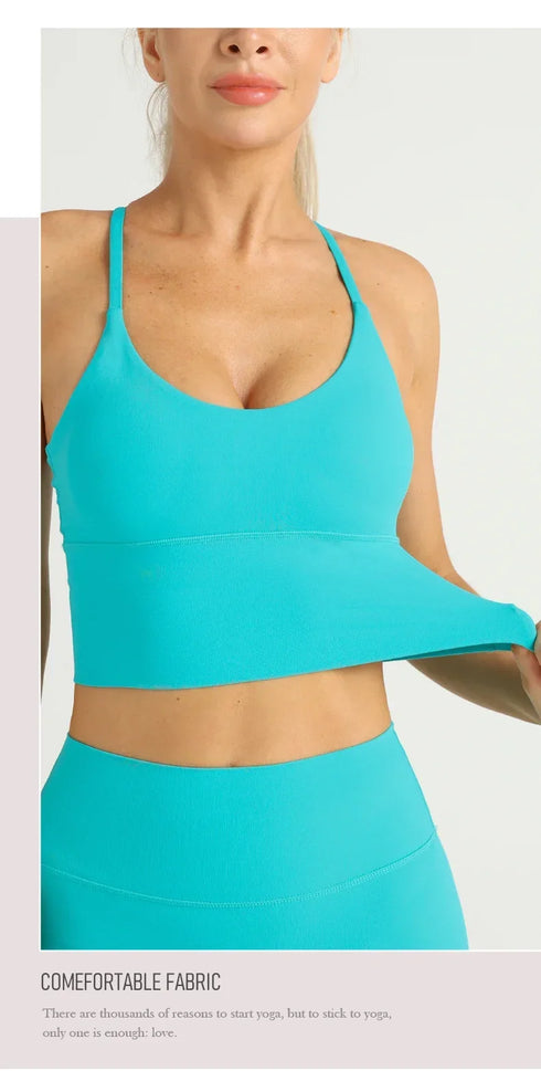 Einfarbiger Damen-Sport-BH mit nacktem Gefühl, sexy Kreuzrücken, Y-Form, Sport-BH, Fitness, Yoga, Joggen, Workout, Sport, Damen-Träger-BH