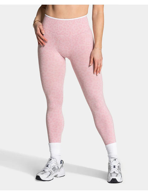 Teveo Eng anliegende, nahtlose Yoga-Leggings mit Leopardenmuster, hautfarbener hoher Elastizität, geeignet als Fitness-Laufhose