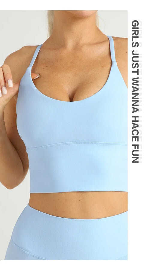 Einfarbiger Damen-Sport-BH mit nacktem Gefühl, sexy Kreuzrücken, Y-Form, Sport-BH, Fitness, Yoga, Joggen, Workout, Sport, Damen-Träger-BH