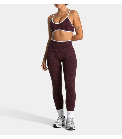 Teveo Eng anliegende, nahtlose Yoga-Leggings mit Leopardenmuster, hautfarbener hoher Elastizität, geeignet als Fitness-Laufhose