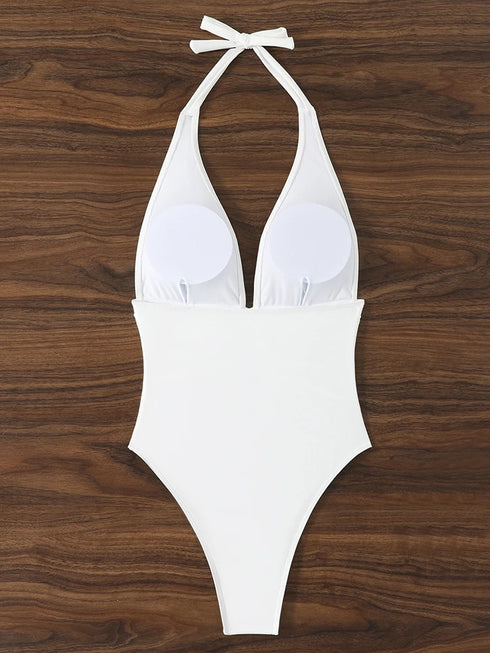 Halter Top Bathing Suit Woman Swimsuits One Piece Swimwear Women's 2026 Trend V Neck Beachwear Female Monokini Summer Bodysuit