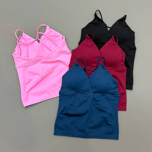 Vision Twist Front Longline Top Women Gym Tank Yoga Tops Quick Dry Thin Strap High Elastic Running Vest Push-up Fitness Vest