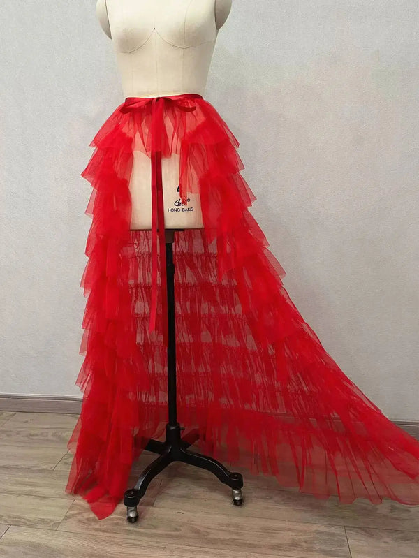 White Ruffled Tiered Tulle Over Wrap Skirts Women Sheer Mesh Summer Maxi Skirt Low Long Beach Tulle Skirt Bridal Detachable FR8E