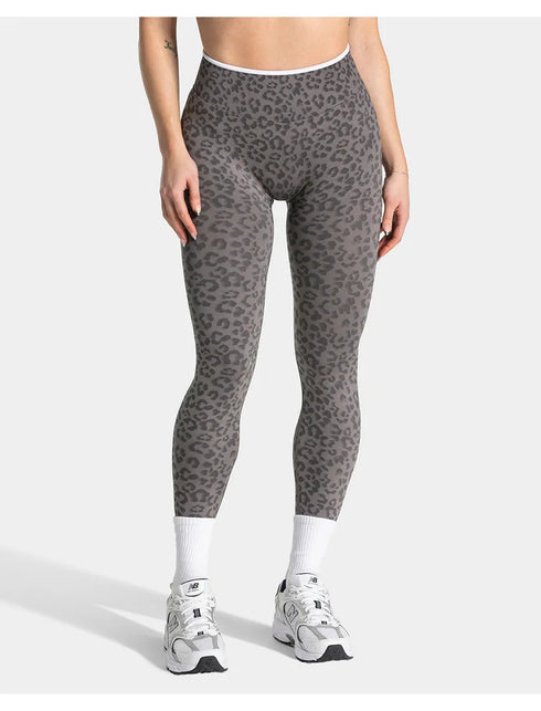 Teveo Eng anliegende, nahtlose Yoga-Leggings mit Leopardenmuster, hautfarbener hoher Elastizität, geeignet als Fitness-Laufhose