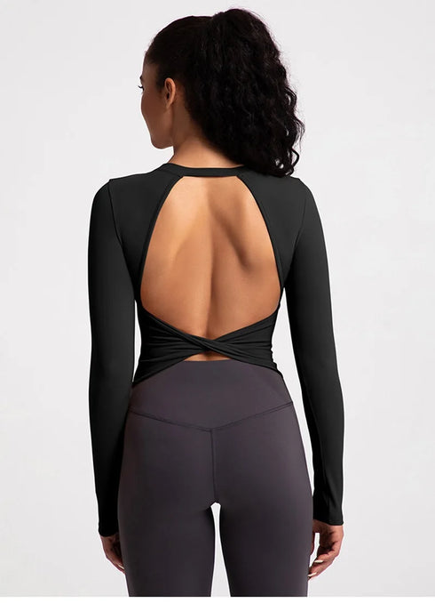 Cloud Hide Black Beauty Back Yoga Shirts Women Long Sleeve Blouse Plus Size Sports Gym Fitness Top Running T-Shirt Workout Shirt
