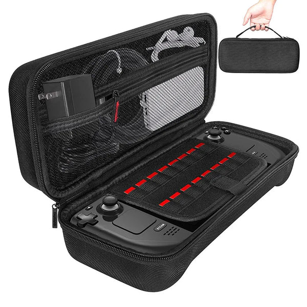 Aufbewahrungsbox für Steam Deck OLED Konsole mit Tragegriff, stoßfeste Hartschalen-EVA-Tasche mit Reißverschluss und Netztasche für Kabel und Ladegerät