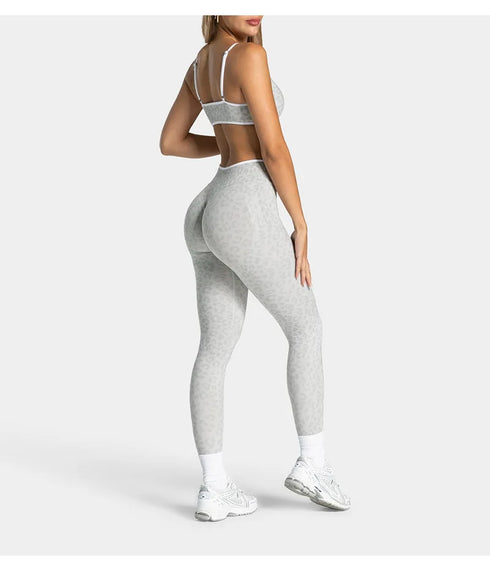 Teveo Eng anliegende, nahtlose Yoga-Leggings mit Leopardenmuster, hautfarbener hoher Elastizität, geeignet als Fitness-Laufhose