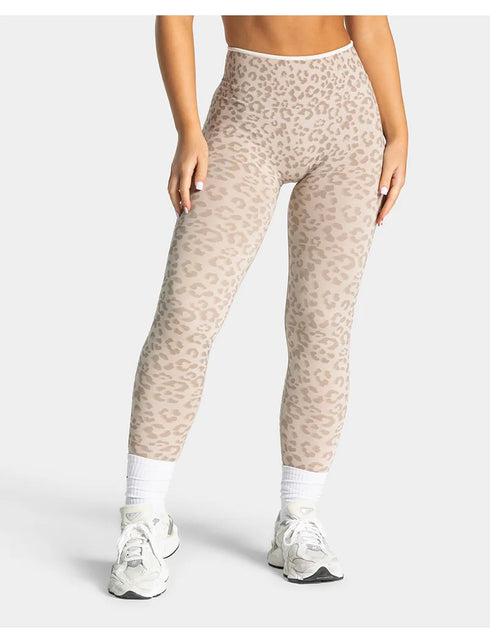 Teveo Eng anliegende, nahtlose Yoga-Leggings mit Leopardenmuster, hautfarbener hoher Elastizität, geeignet als Fitness-Laufhose