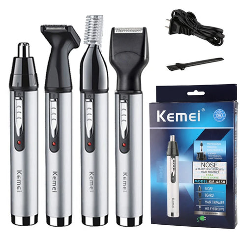 Kemei 4-in-1 Pflegeset Nasentrimmer Barttrimmer für Herren Elektrischer Augenbrauen- und Nasenhaartrimmer Nasen- und Ohrenmaschine wiederaufladbar