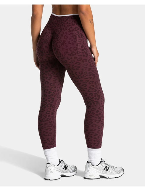 Teveo Eng anliegende, nahtlose Yoga-Leggings mit Leopardenmuster, hautfarbener hoher Elastizität, geeignet als Fitness-Laufhose