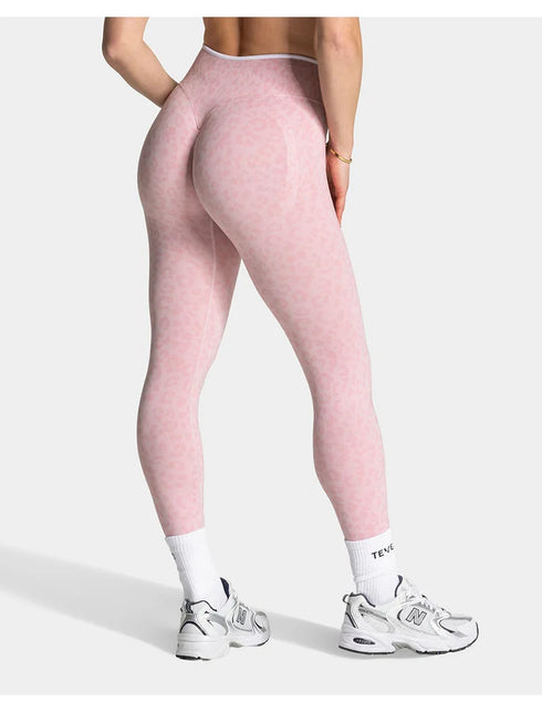 Teveo Eng anliegende, nahtlose Yoga-Leggings mit Leopardenmuster, hautfarbener hoher Elastizität, geeignet als Fitness-Laufhose
