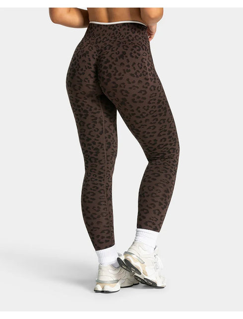 Teveo Eng anliegende, nahtlose Yoga-Leggings mit Leopardenmuster, hautfarbener hoher Elastizität, geeignet als Fitness-Laufhose