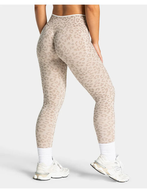 Teveo Eng anliegende, nahtlose Yoga-Leggings mit Leopardenmuster, hautfarbener hoher Elastizität, geeignet als Fitness-Laufhose