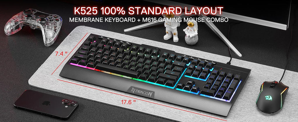 Redragon S151 Gaming Keyboard & Mouse Combo, 104 Keys K525 Wired RGB Membrane Keyboard and 10000 DPI Wired M616 Gaming Mouse