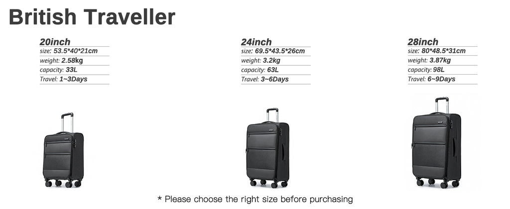 Britisches Traveller Frachtkoffer 53.5x40x21cm Leichtgewicht Handgepäck 4 Rollen TSA Schloss Weichgepäck Stoff
