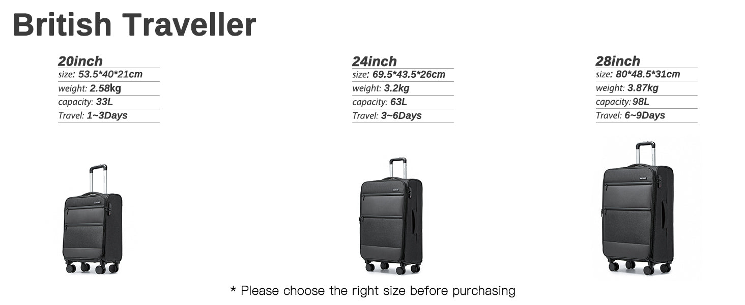 Britisches Traveller Frachtkoffer 53.5x40x21cm Leichtgewicht Handgepäck 4 Rollen TSA Schloss Weichgepäck Stoff