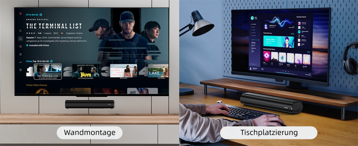 Redragon GS821 Computer-Soundbar – Hi-Fi-Stereo-PC-Lautsprecher mit BT 5.3, optischem/HDMI ARC/AUX/USB-Anschluss, 3 EQ-Modi,