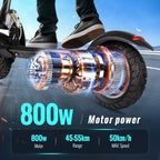 SUNNIGOO 800W Elektroroller für Erwachsene – 25 km/h hohe Geschwindigkeit, 45-55 km große Reichweite, 10 Zoll Offroad-Reifen, faltbarer Pendler-E-Scooter