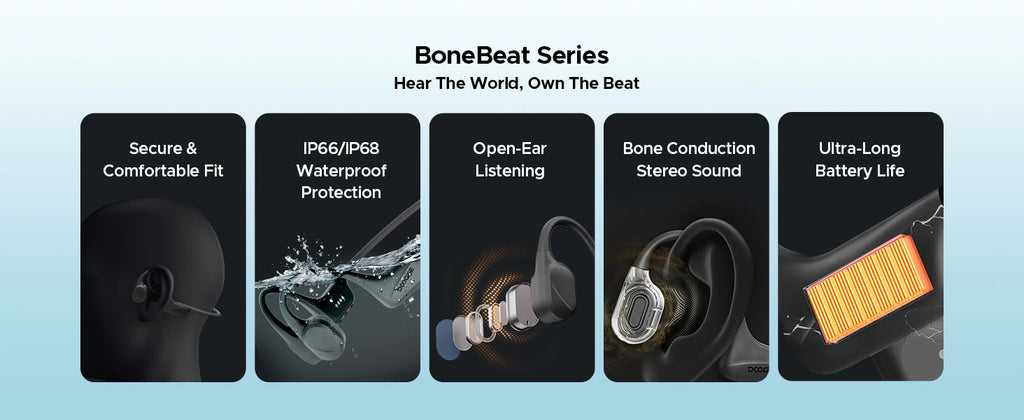 DOOGEE BoneBeat Swim Knochenschall-Kopfhörer IP68 Wasserdicht Schwimmen Open Earphones Bluetooth 5.4 Kabelloser Kopfhörer 7H Akkulaufzeit