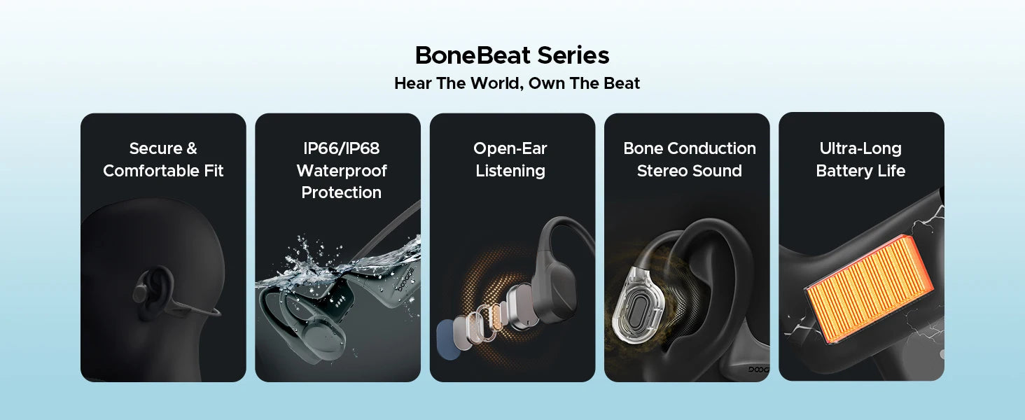 DOOGEE BoneBeat Swim Knochenschall-Kopfhörer IP68 Wasserdicht Schwimmen Open Earphones Bluetooth 5.4 Kabelloser Kopfhörer 7H Akkulaufzeit