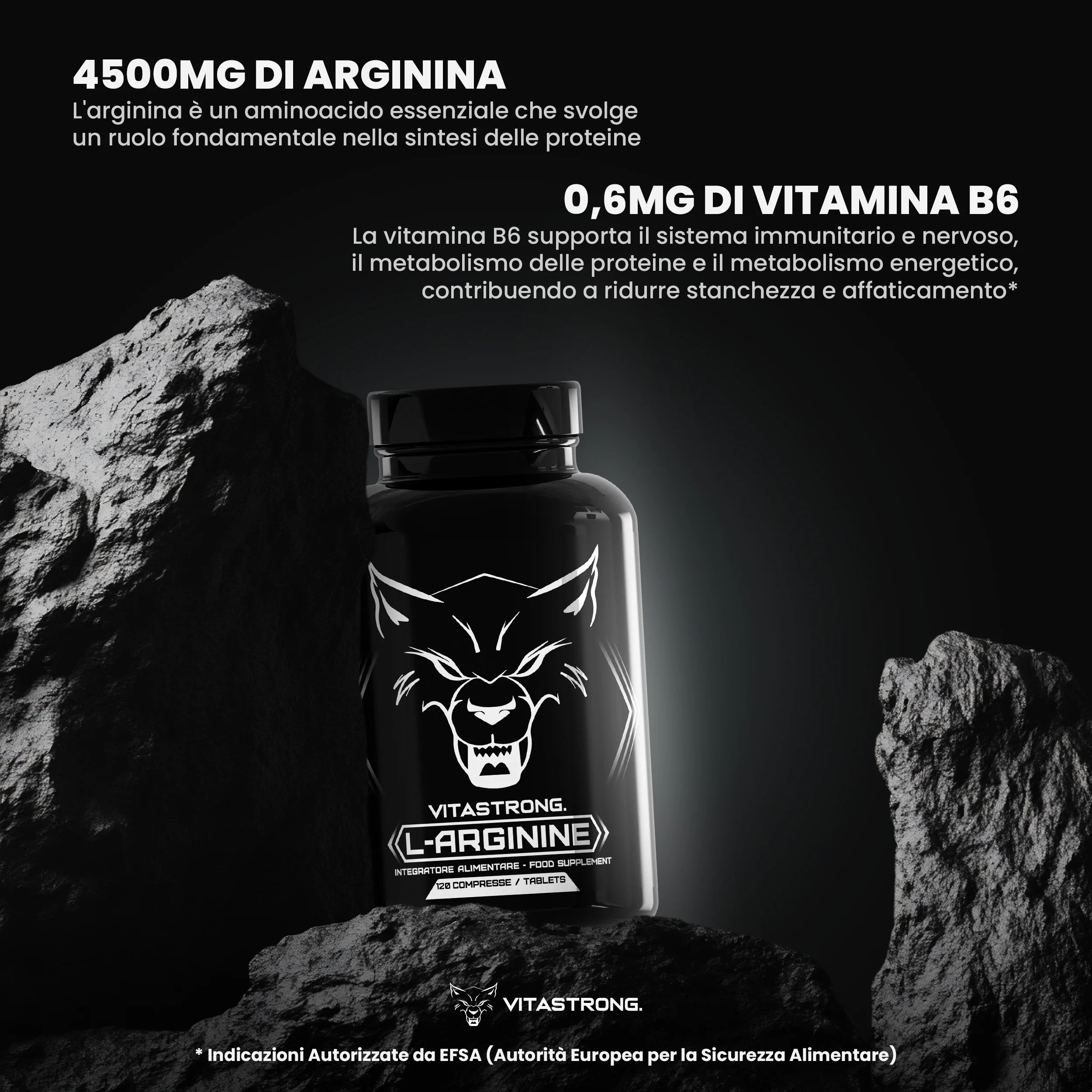Arginin 4500mg + Vitamin B6 Vitastrong, 120 Tabletten L-Arginin HCL Hochdosiert Kyowa Qualität, L-Arginin Pulver Rein mit Vit B6, Pre-Workout Supplement Post-Workout Glutenfrei-Ohne GVO