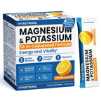 Vitastrong Magnesium & Kalium 10-in-1 Formel - 24 Sticks mit Vitamin C und B-Vitaminen, Orangengeschmack, Saccharose-frei, GMO-frei, Gluten-frei