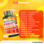 Vitastrong Complete Multivitamin Premium Qualität, 13 essentielle Vitamine hochdosiert, Multivitamin für Männer und Frauen hergestellt in Italien, reines und zertifiziertes Multivitamin-Ergänzungsmittel, Multivitamin