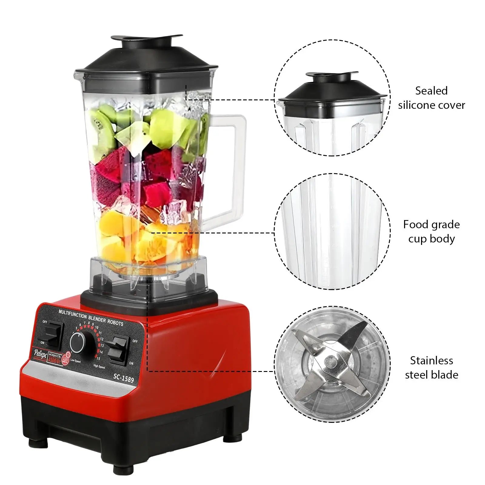2000W Hochleistungs-Standmixer Kommerzieller Küchenmixer Entsafter Eismaschine BPA-frei