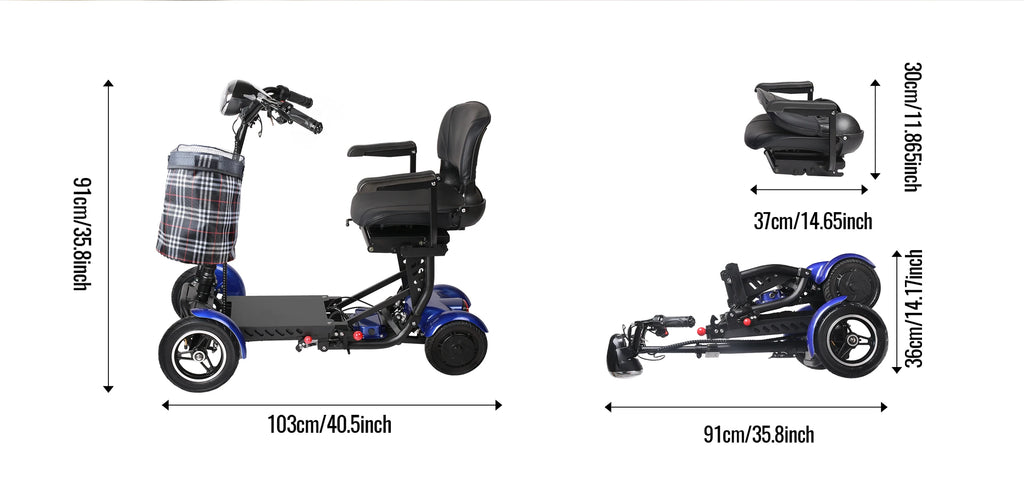SUNNIGO 4 Wheels All Terrain Electric Mobility Scooter Dual 500W Motor 36V 18Ah Lithium Battery Lightweight Foldable Travel Scooters Adjustable Seat Anti-slip Tires Safe Brake System Comfortable Long Range 50km For Senior Dis