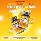 Omega 3 Fish Oil 2000mg High Dosage with Vitamin E, Without Aftertaste, Omega3 Fish Oil (Fish Oil) 700mg EPA 500mg DHA, High Concentration, omega-3 Supplement Pure Heart, Sight, Brain