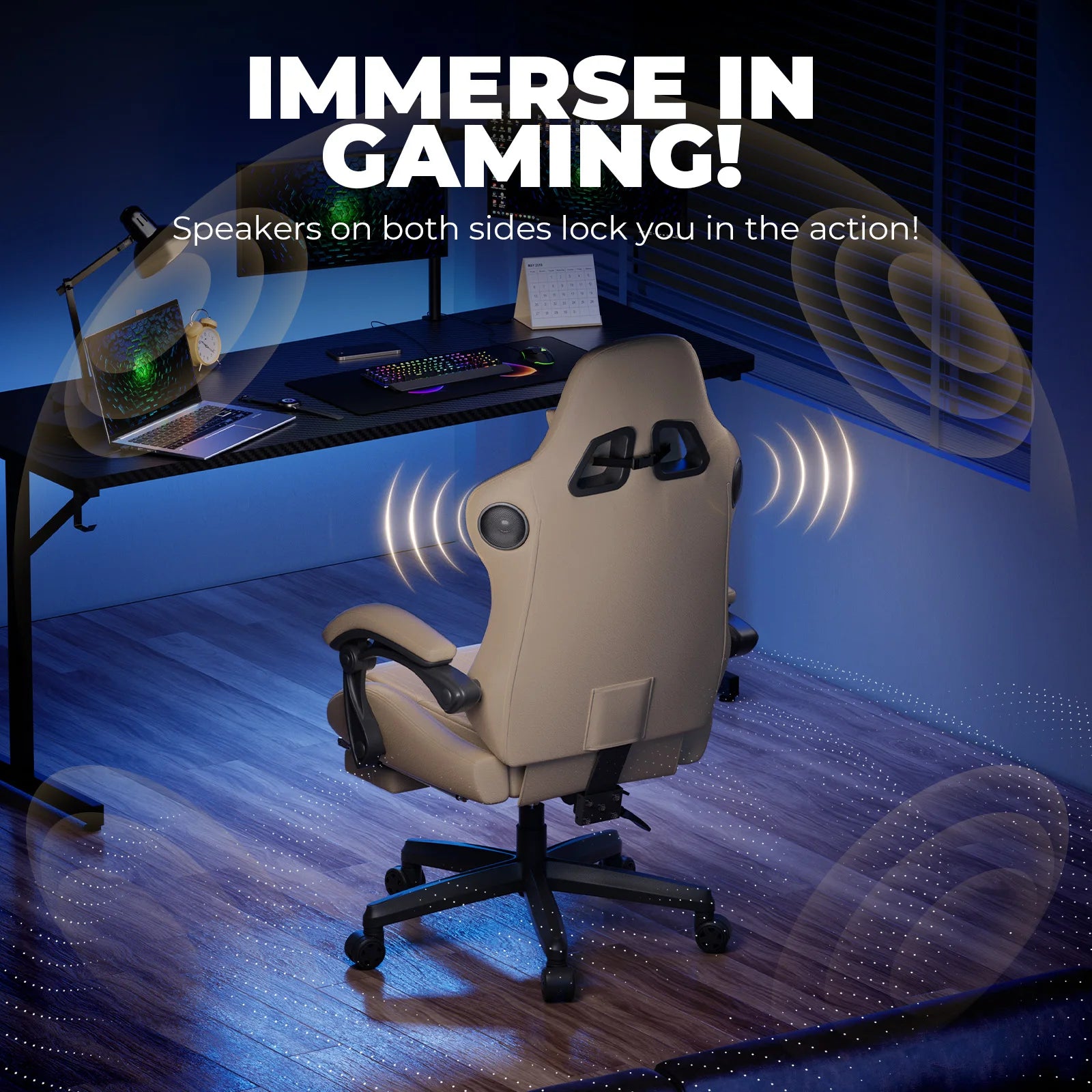 GTPLAYER Gaming Stuhl Ergonomischer Gaming-Sessel Bürostuhl PC Fußstütze Lautsprecher Musik Bürostuhl bis 150 kg