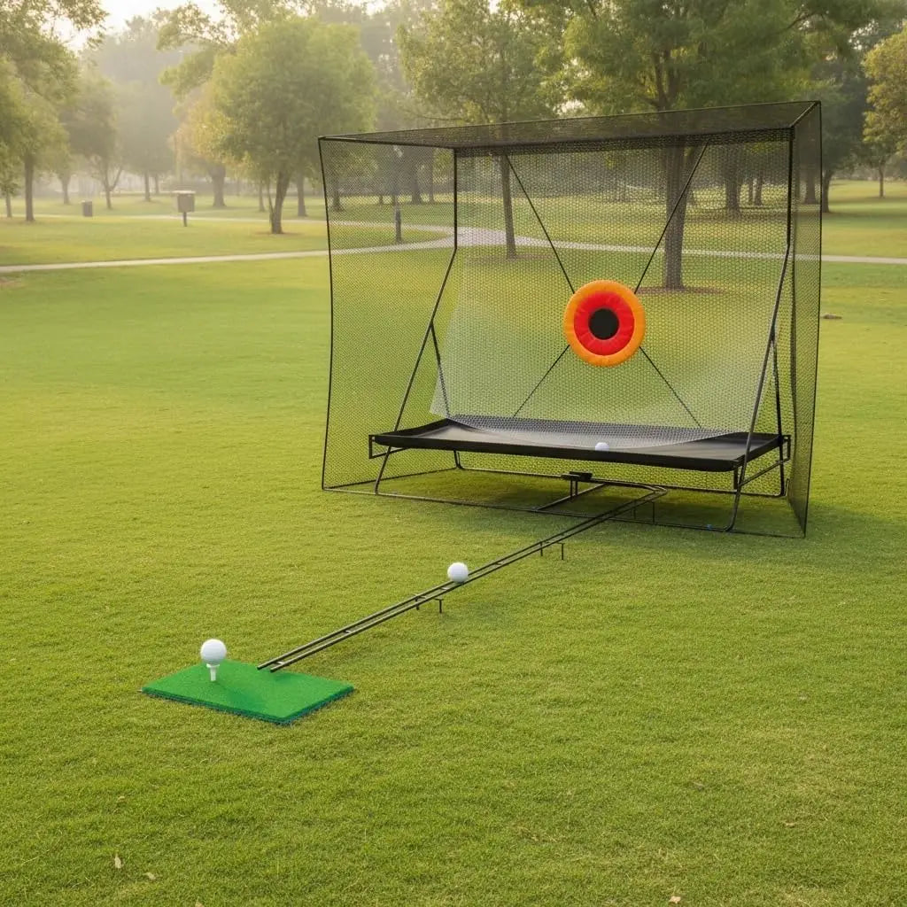 Golf-Trainingsnetz mit Ballrückführung und Ballfangtuch, großes Golftrainingsgerät mit Tragetasche für Chipping und Schwung, 305 x 244 cm Zweitbild