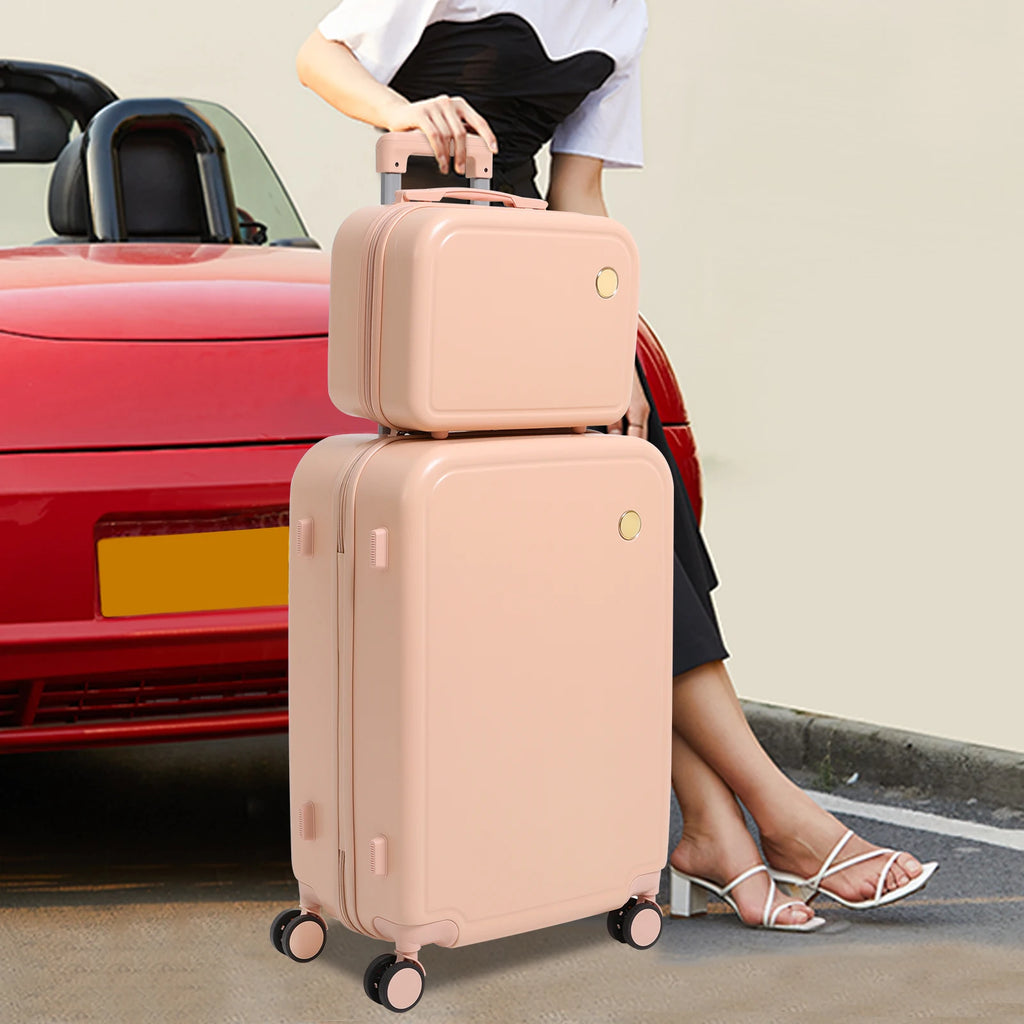 14 Zoll & 24 Zoll Koffer-Kombination, kleine und große Koffer, Hartschalen-Handgepäck, Spinner-Gepäck mit Kosmetiktasche, leichtes, verschleißfestes Gepäck für Geschäfts- und Urlaubsreisen, Pink