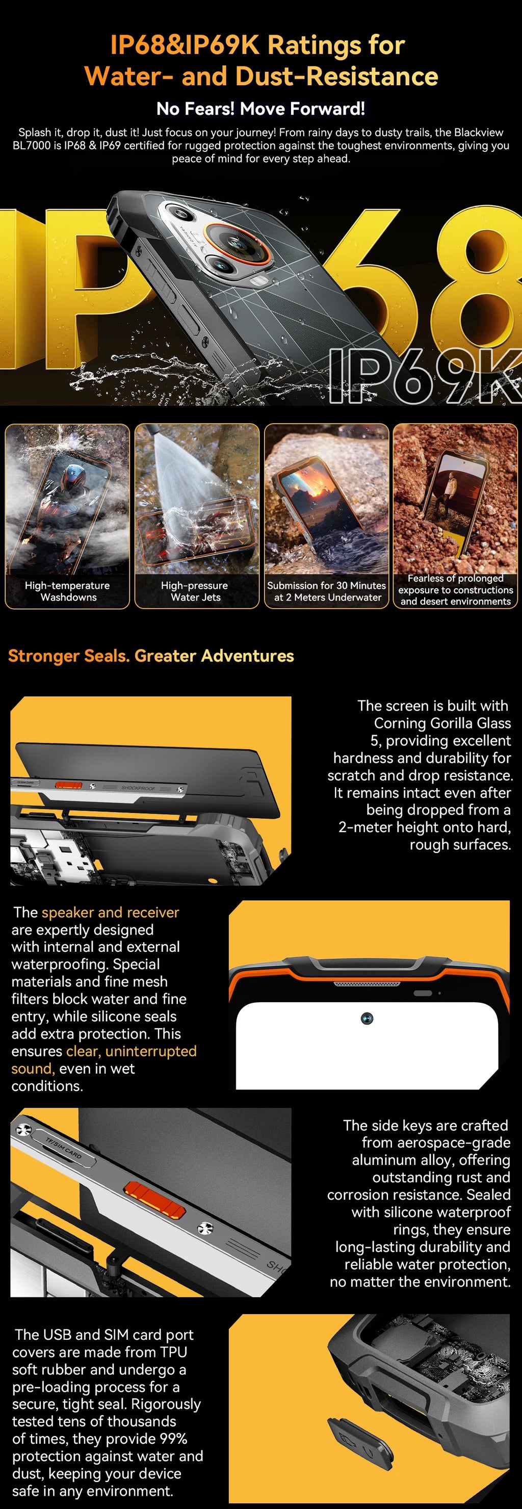 Blackview BL7000 KI 5G Outdoor-Smartphone Android 15, MTK 6300, 6,78" FHD+ 120Hz, 7500mAh/33W, Robustes Smartphone Dual SIM NFC/IP69K