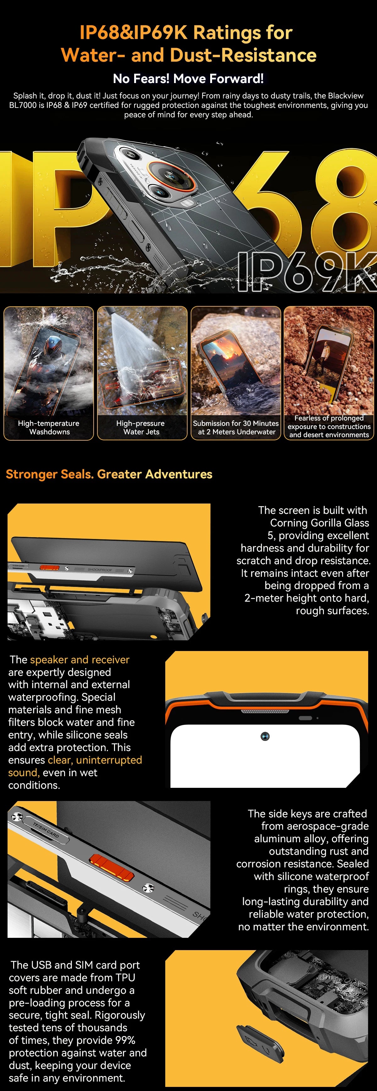 Blackview BL7000 KI 5G Outdoor-Smartphone Android 15, MTK 6300, 6,78" FHD+ 120Hz, 7500mAh/33W, Robustes Smartphone Dual SIM NFC/IP69K