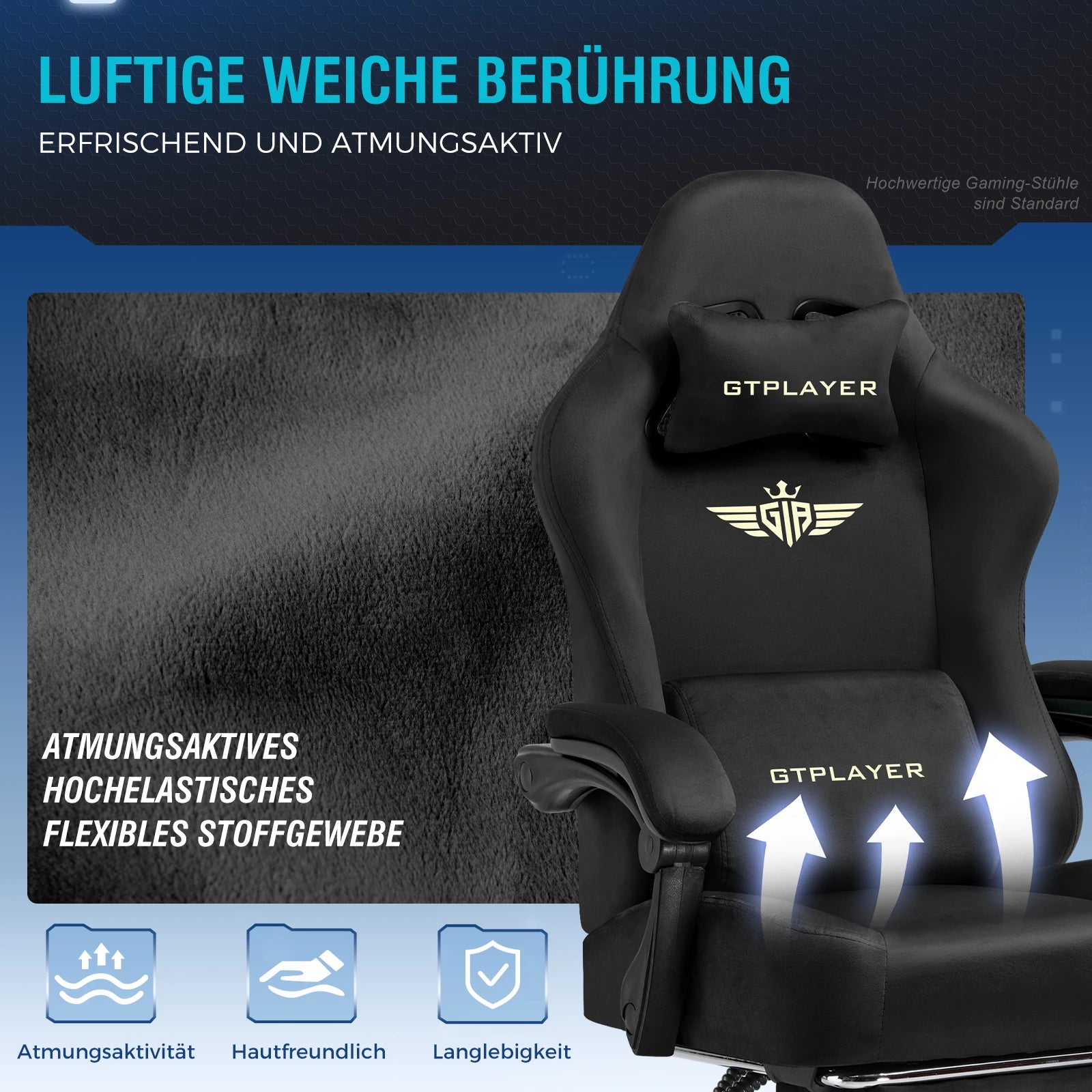 GTPLAYER Gaming-Stuhl Atmungsaktiver Bürostuhl Bürostuhl Ergonomisch Hochwertiger Stoff Ergonomischer PC-Stuhl