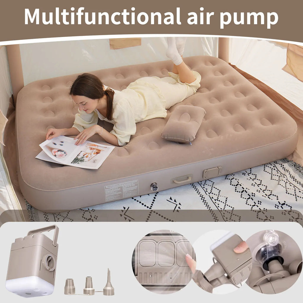 Luxuriöses Doppel-Camping-Luftbett mit integrierter Luftpumpe & LED-Licht 5 Min Schnelles Aufblasen Wasserdichte Schlafmatte
