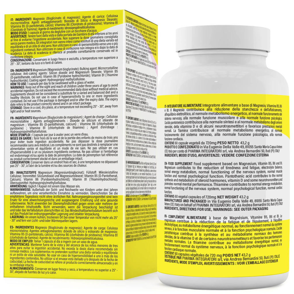 Magnesiumbisglycinat-Kapseln mit Vitamin B6, Vitamin B1, Vitamin B5 – Magnesium pur Bisglycinat bei geistiger Müdigkeit – Magnesiumbisglycinat 250 mg – Magnesiumbisglycinat