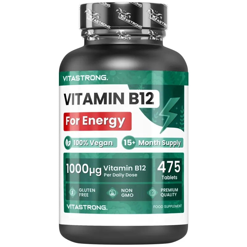Vitamin B12 1000mcg Vegan, 475 Tabletten, 1 pro Tag (Vorrat für über 15 Monate) B12 Vitamin für Energie, Müdigkeit und Immunsystem, Vit B12 Hochwertiges Vitamin B 12 Cyanocobalamin ohne GVO